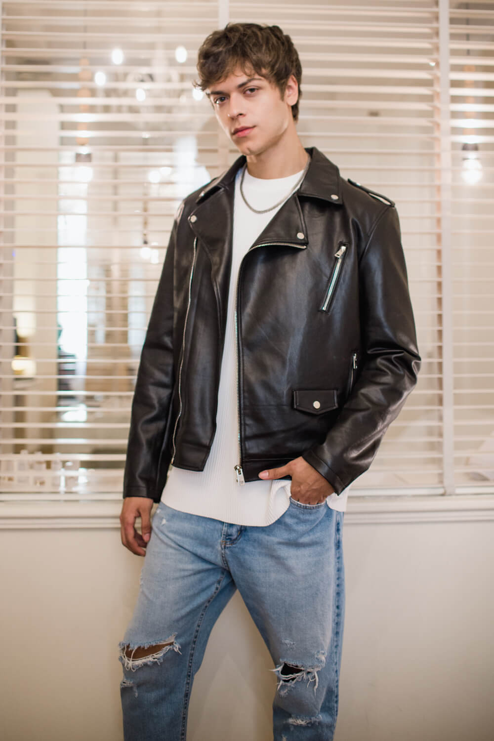 Μπουφάν biker με υφή δέρματος