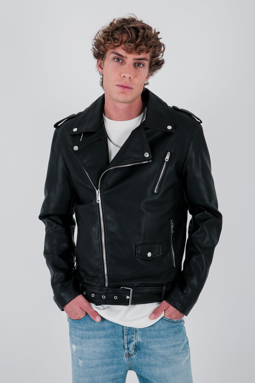 Μπουφάν biker με υφή δέρματος
