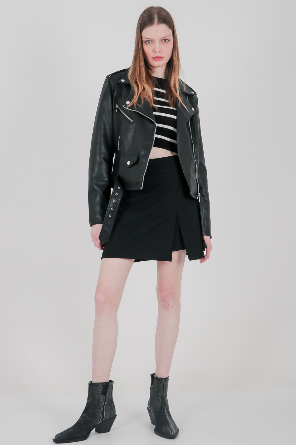 Μπουφάν biker με υφή δέρματος