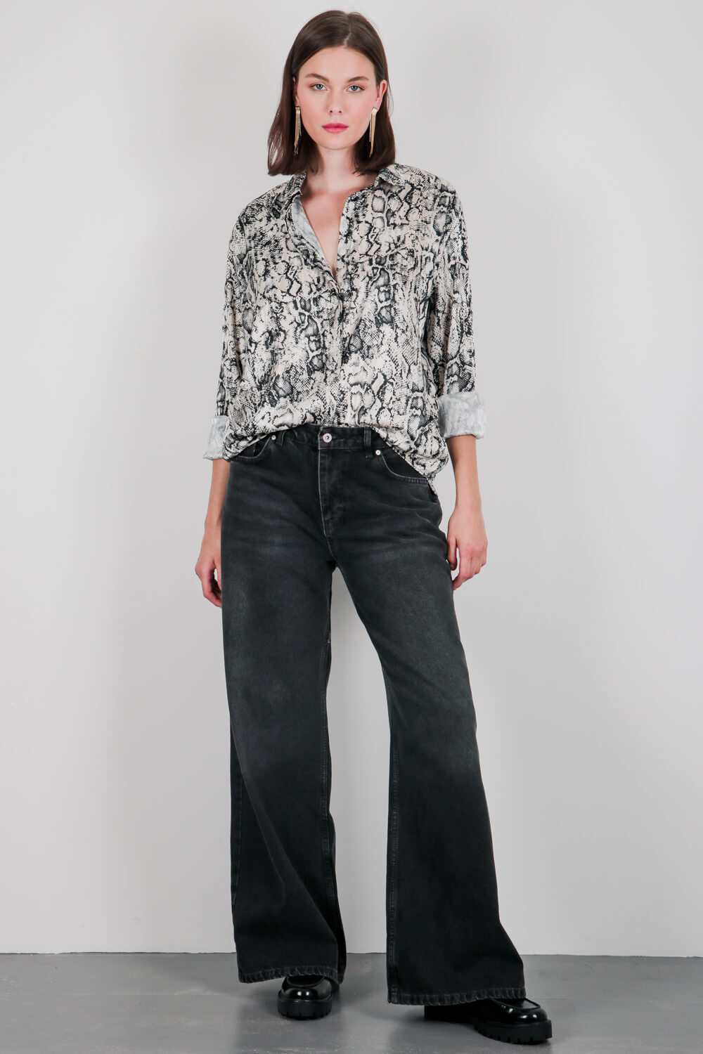 Σατινέ πουκάμισο animal print