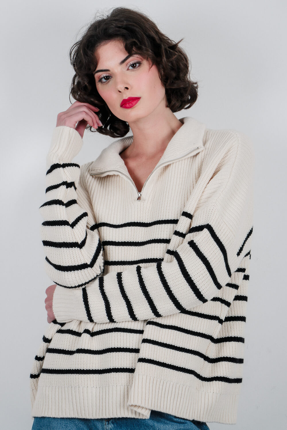 Πλεκτό πουλόβερ με φερμουάρ