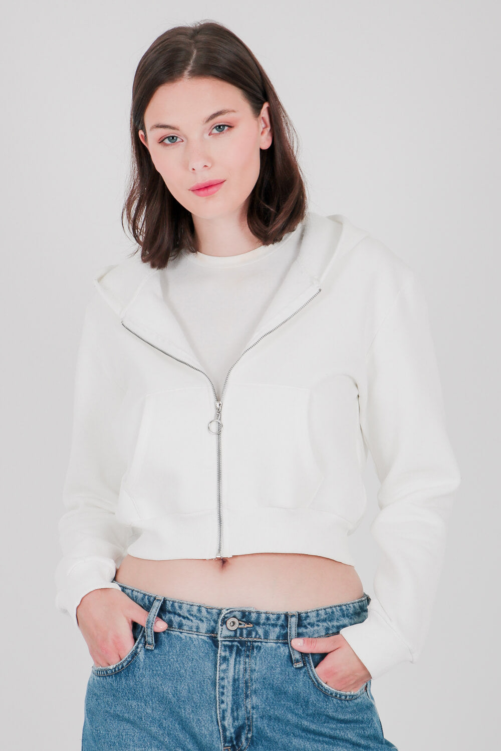 Ζακέτα crop με κουκούλα