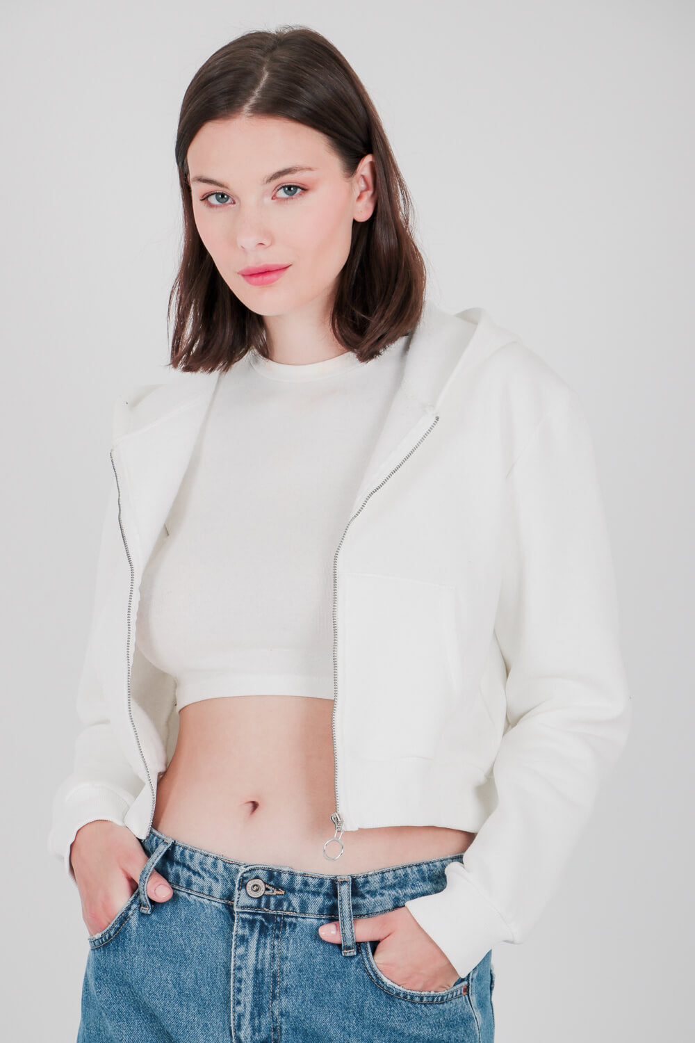 Ζακέτα crop με κουκούλα
