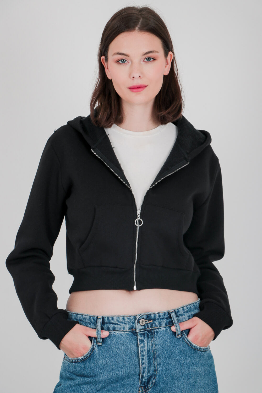 Ζακέτα crop με κουκούλα