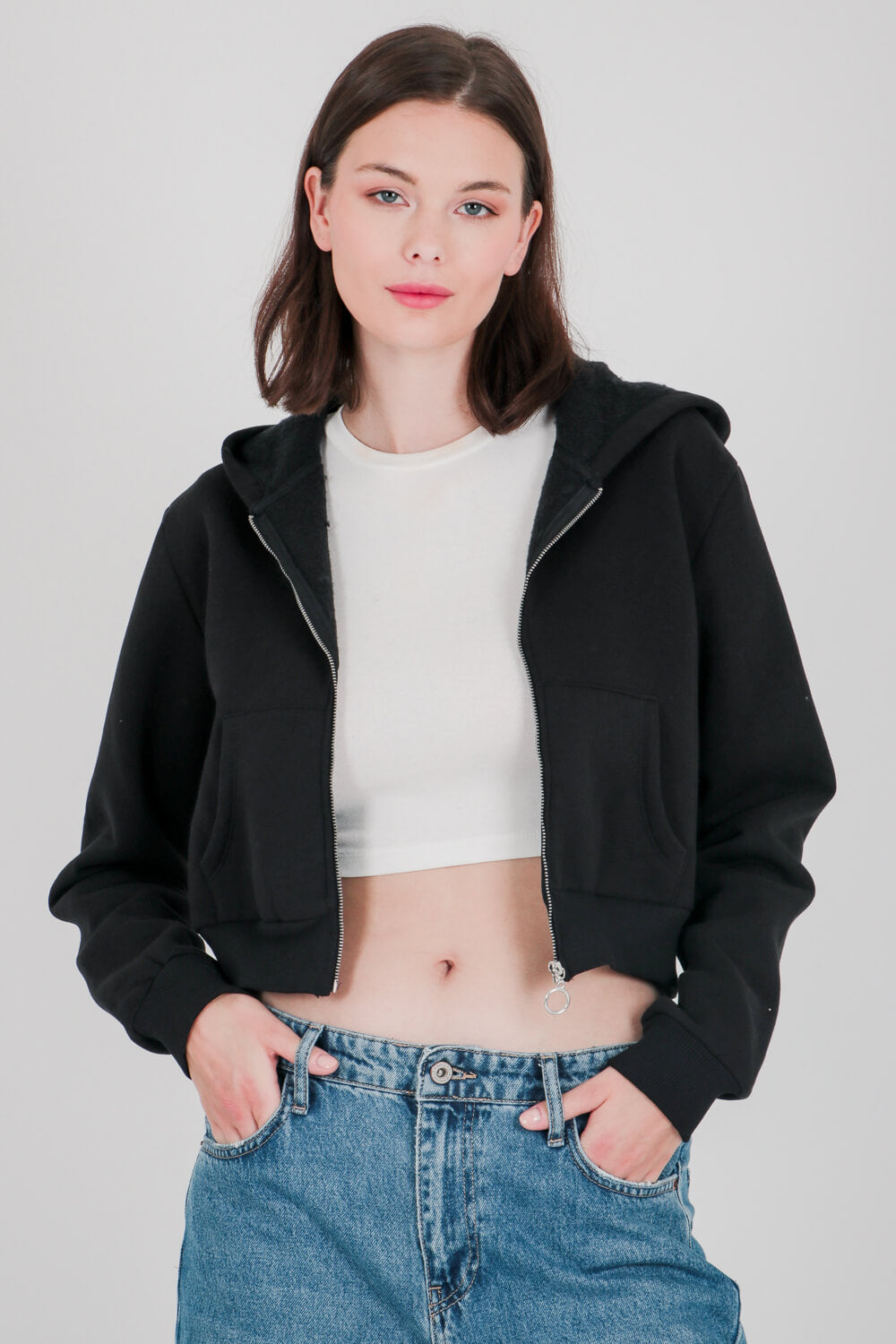 Ζακέτα crop με κουκούλα