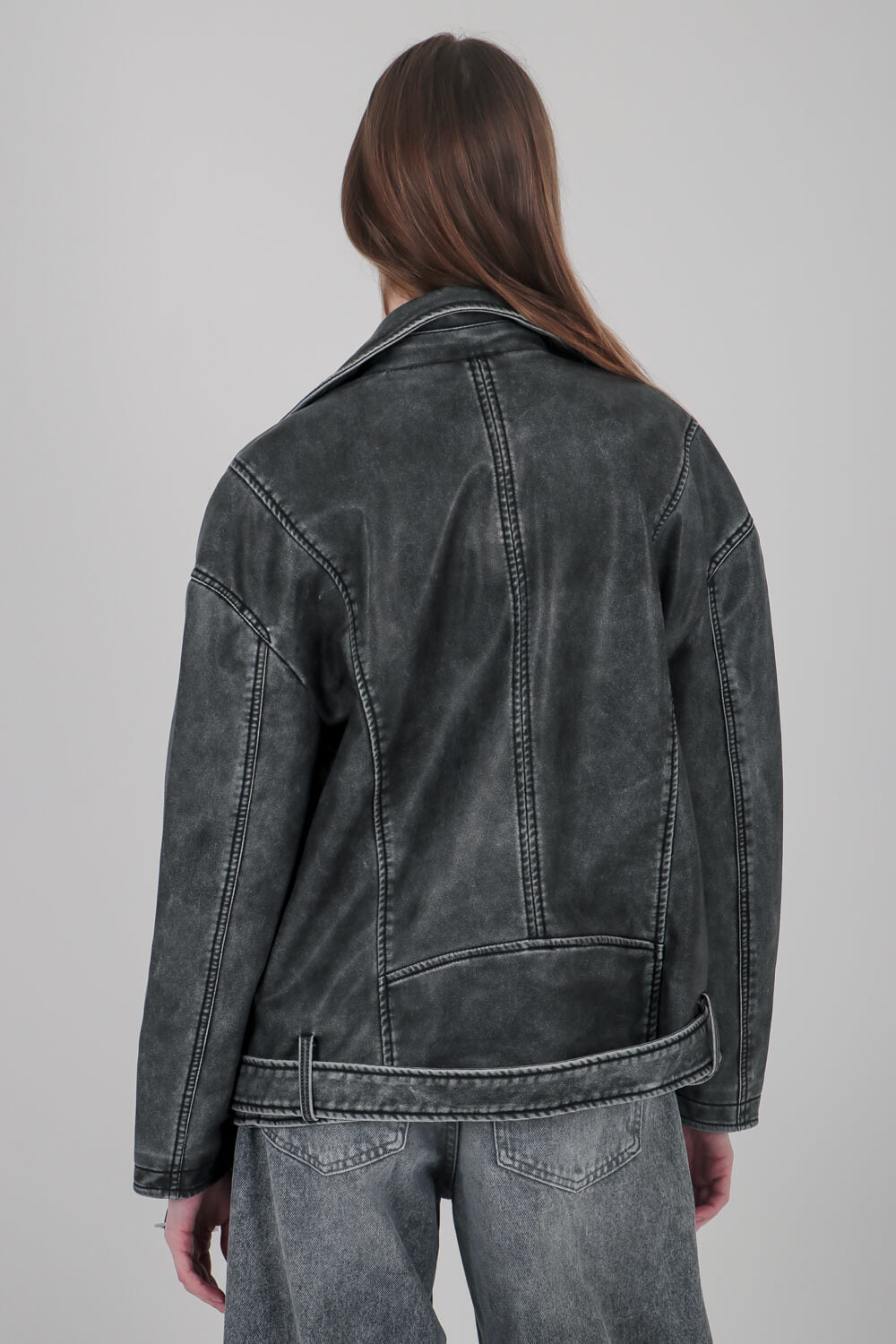 Μπουφάν biker oversized με υφή δέρματος