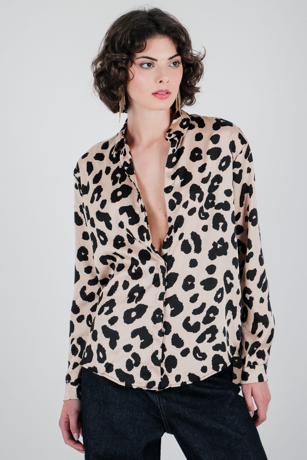 Σατινέ πουκάμισο animal print