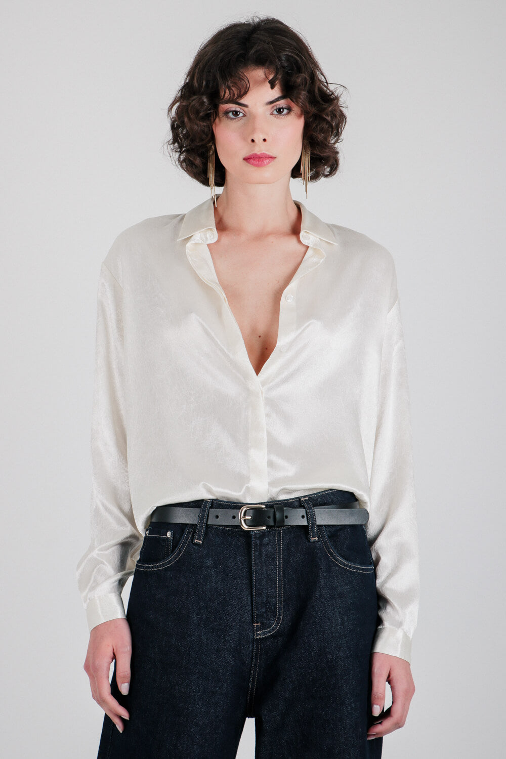 Πουκάμισο σατινέ με όψη τσαλακωμένου