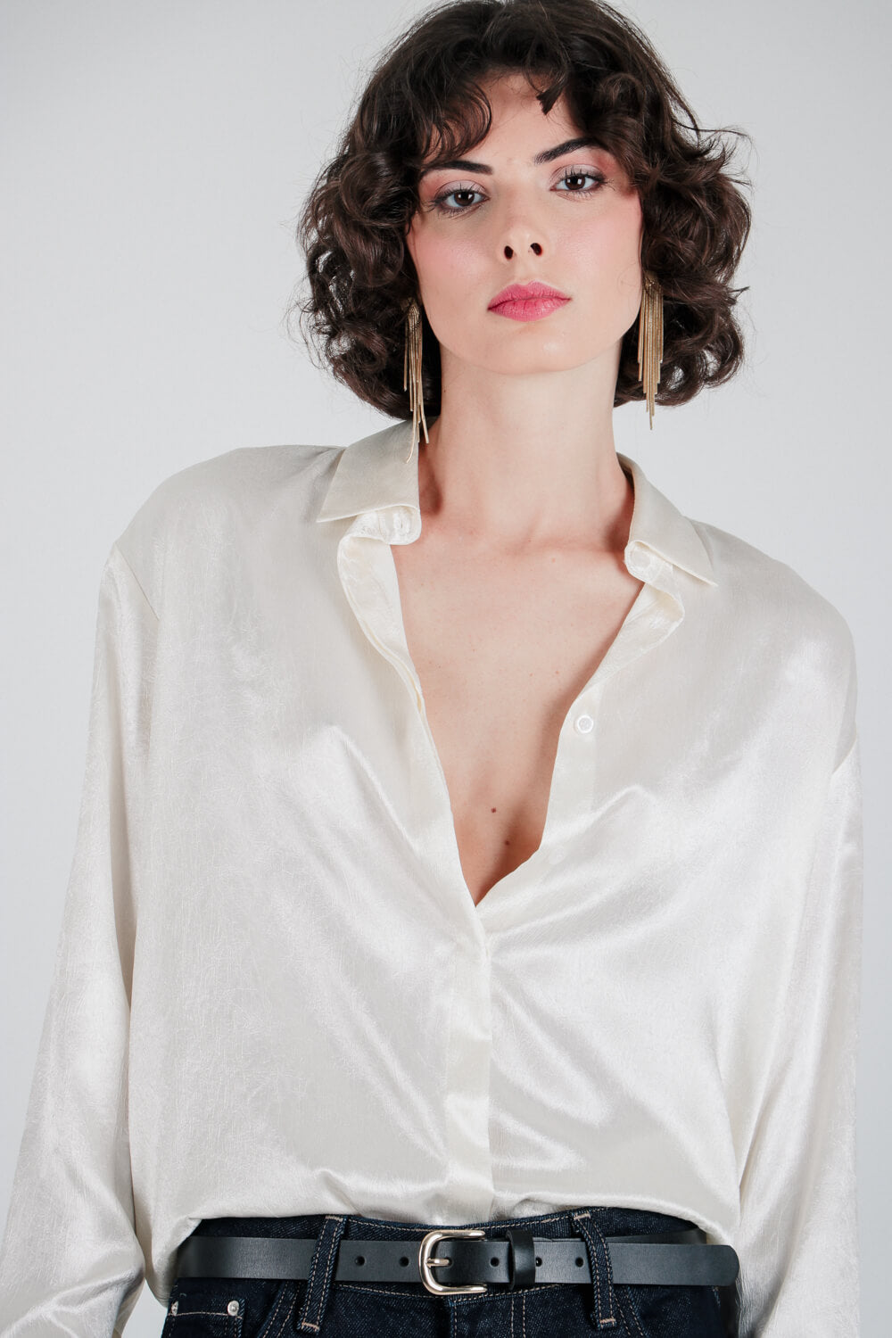 Πουκάμισο σατινέ με όψη τσαλακωμένου