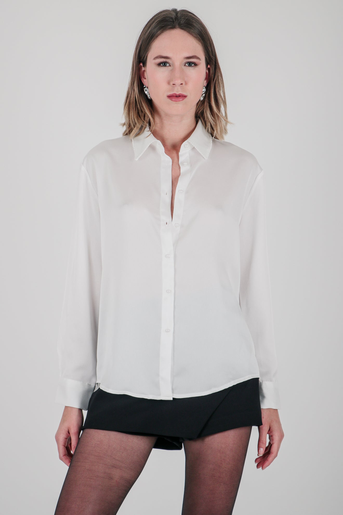 Πουκάμισο σατινέ με πέρλες