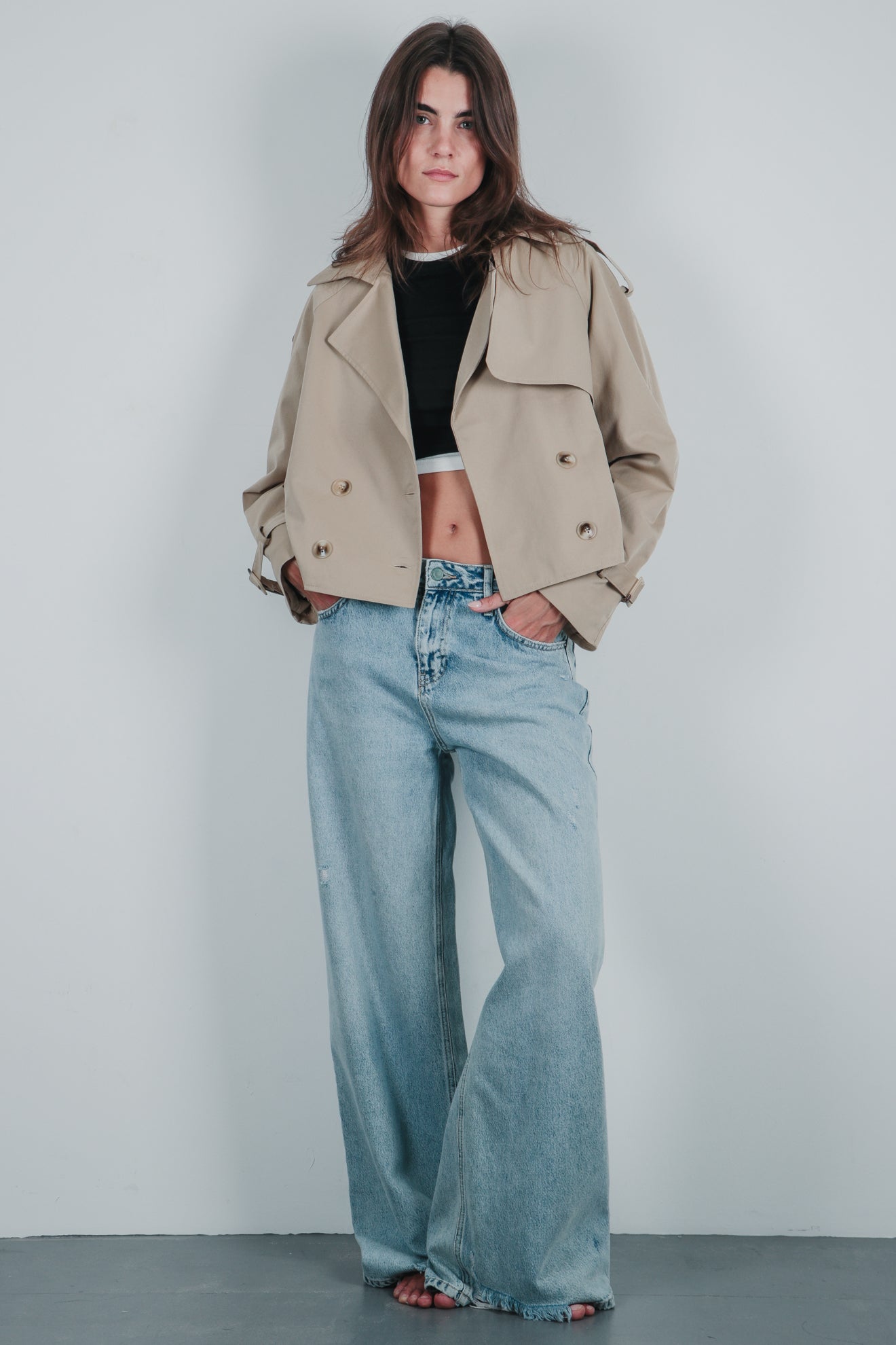 Κοντή καμπαρντίνα με μείγμα βαμβακιού