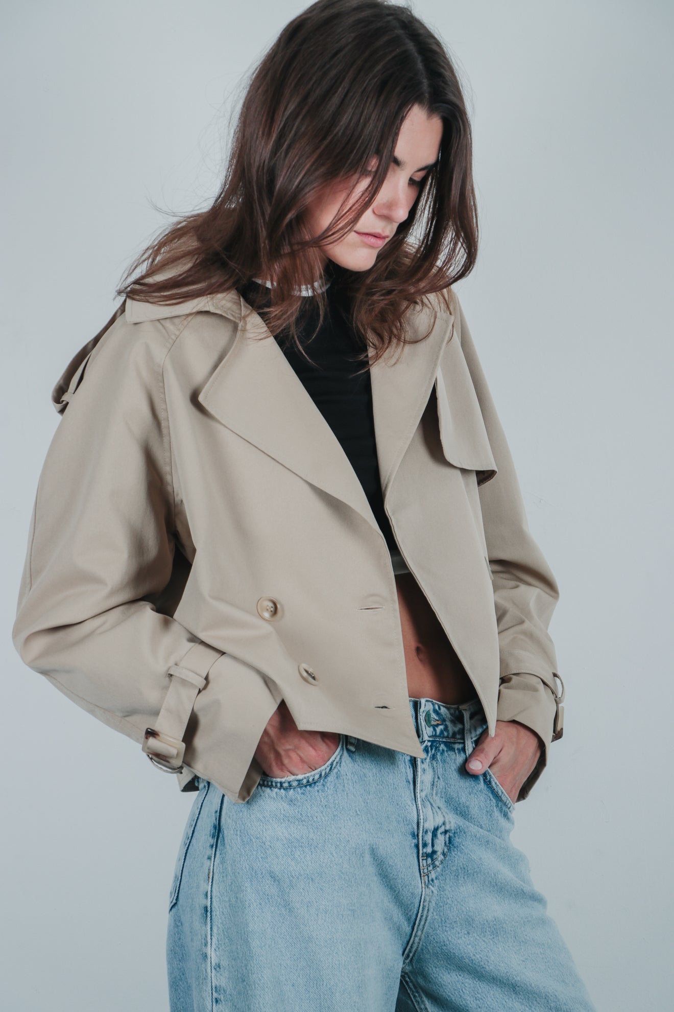 Κοντή καμπαρντίνα με μείγμα βαμβακιού