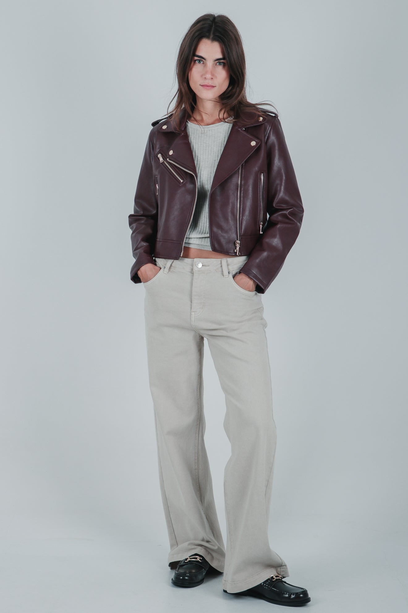 Μπουφάν biker με όψη δέρματος