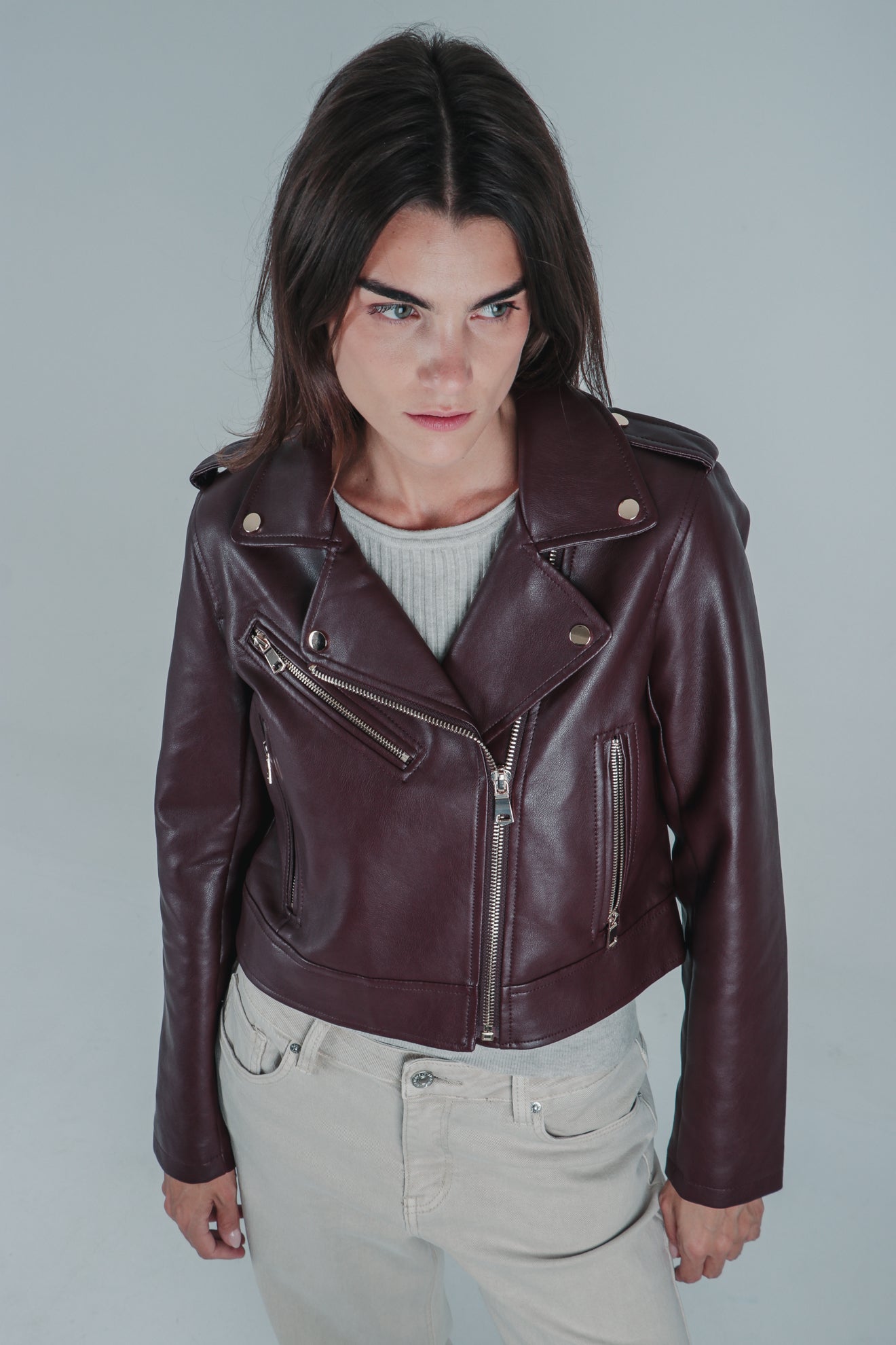 Μπουφάν biker με όψη δέρματος