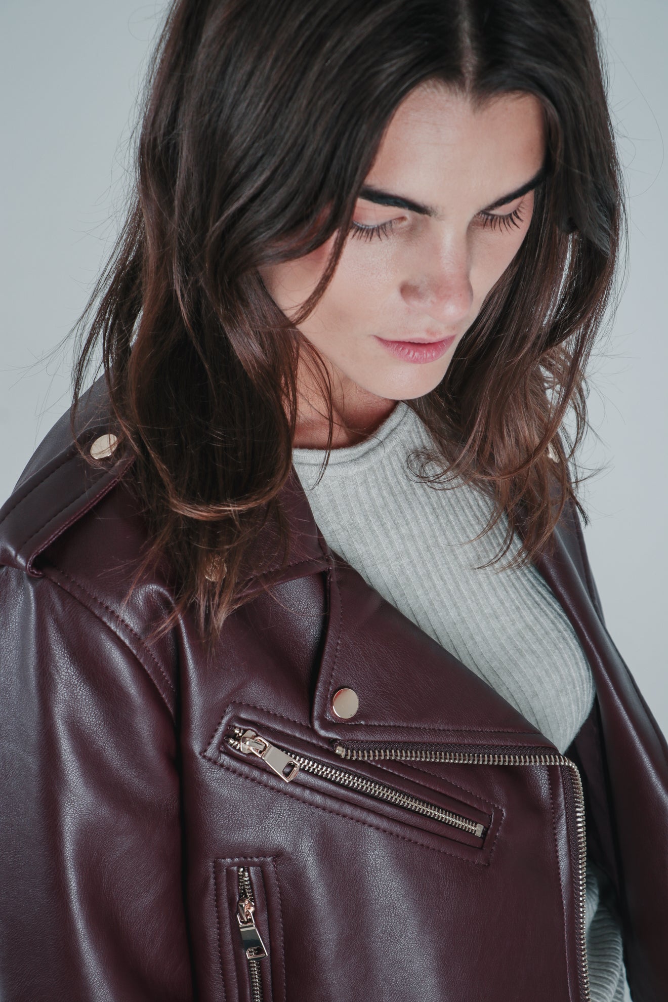 Μπουφάν biker με όψη δέρματος