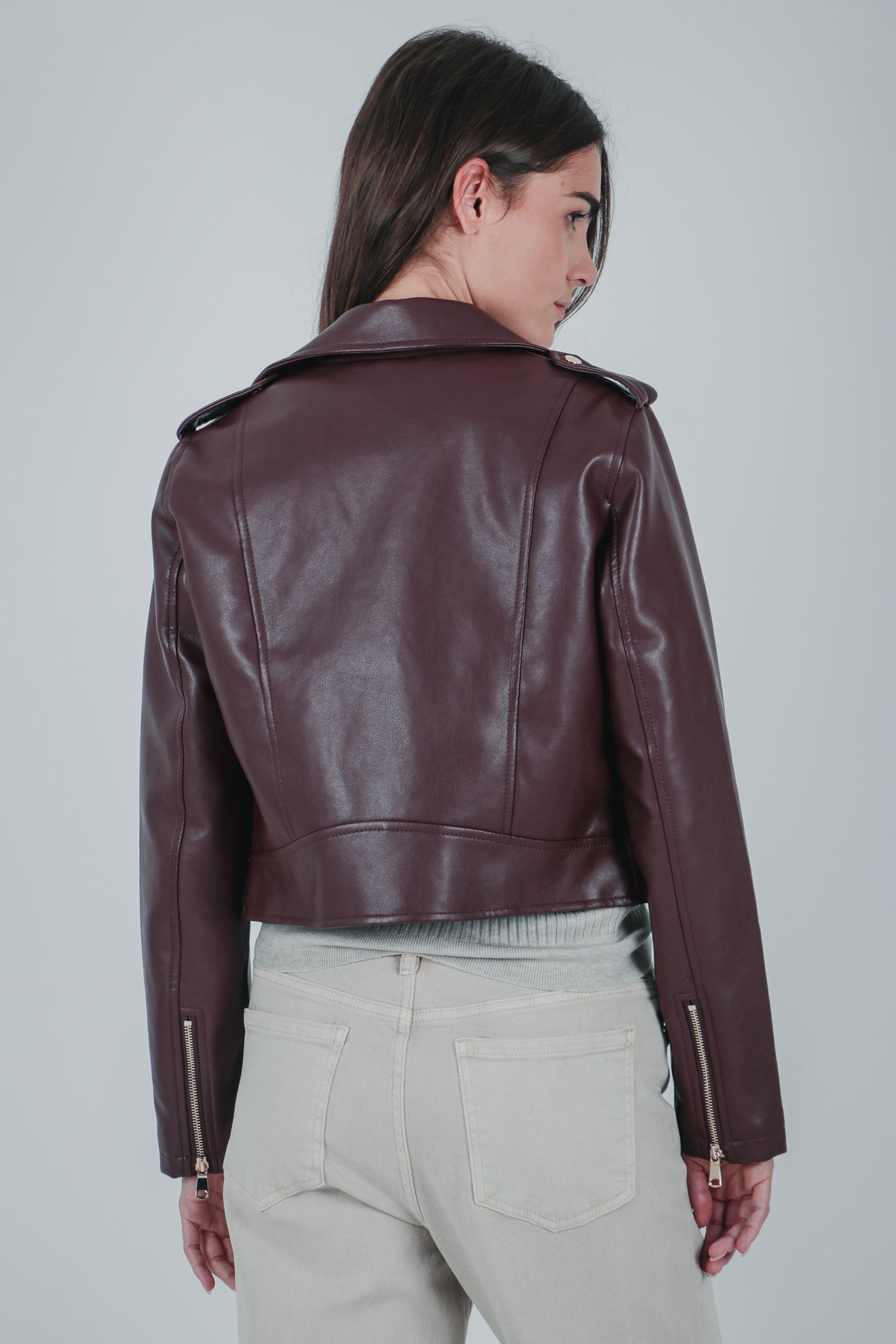 Μπουφάν biker με όψη δέρματος