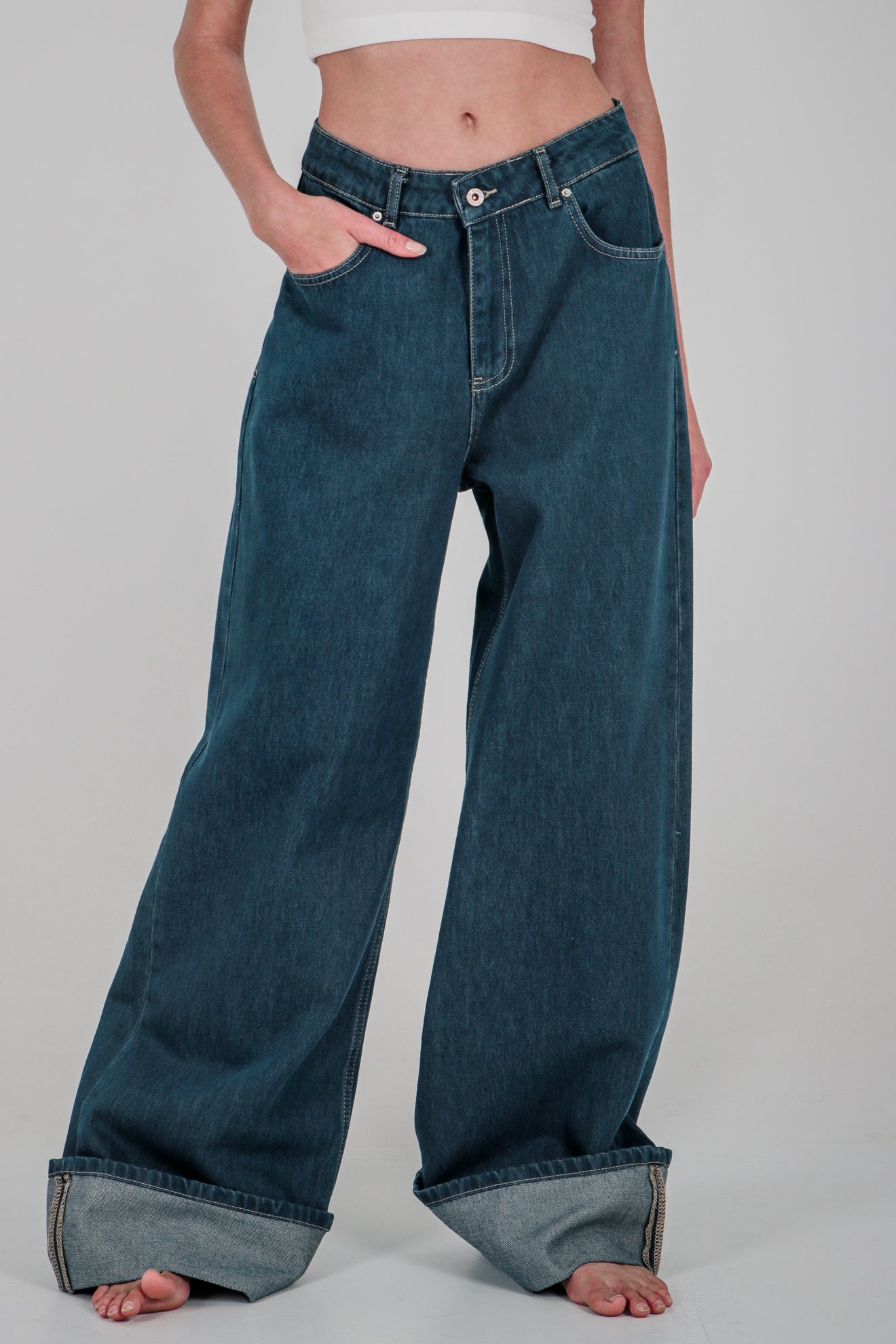 Τζιν wide leg με ρεβέρ