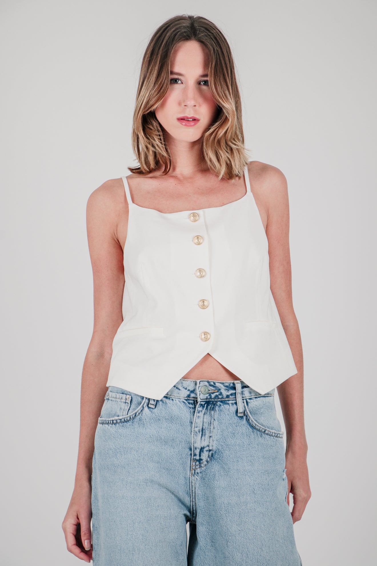 Αμάνικο τοπ με χρυσαφί κουμπιά