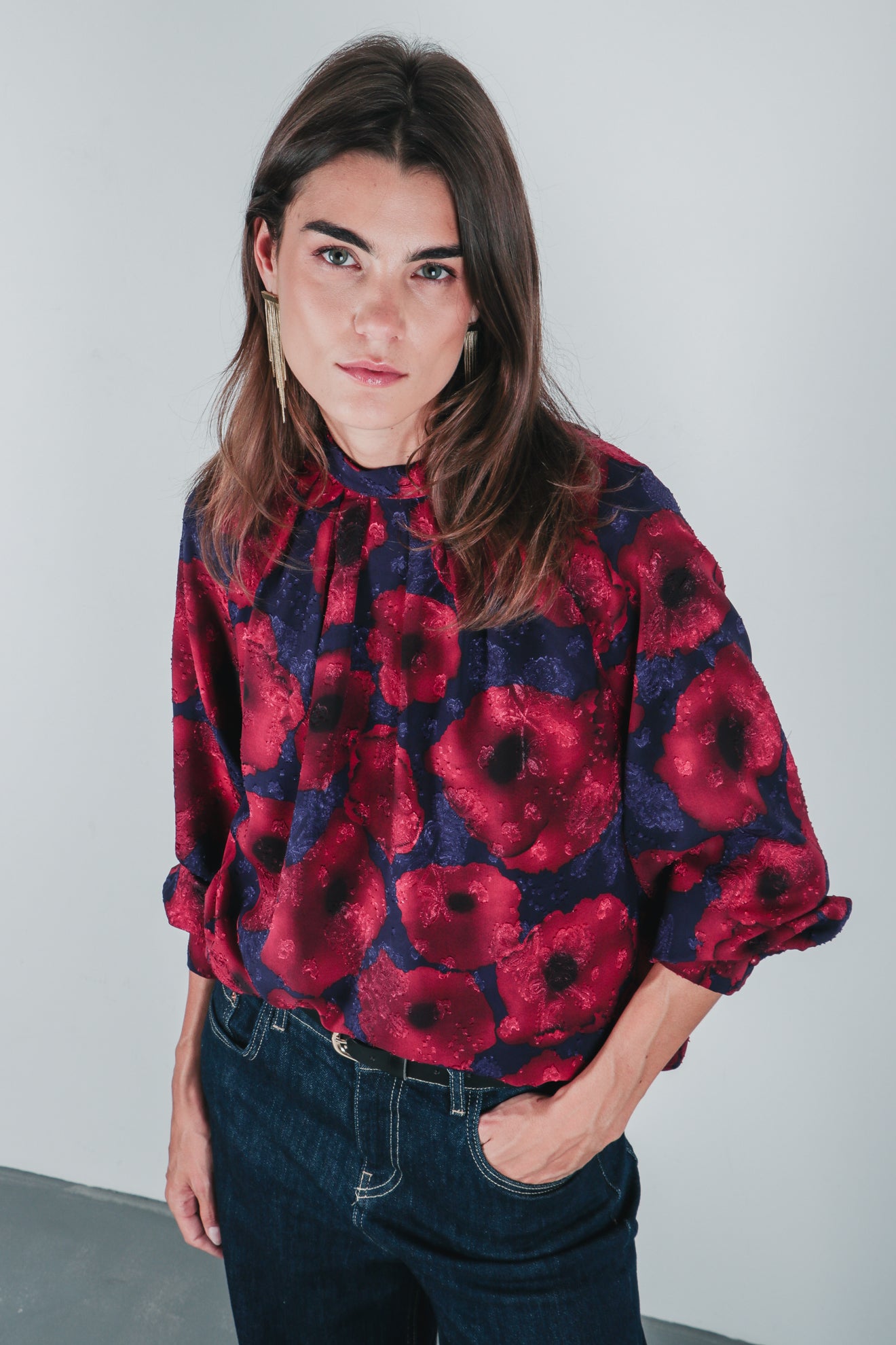 Εμπριμέ μπλούζα με σχέδιο ύφανσης