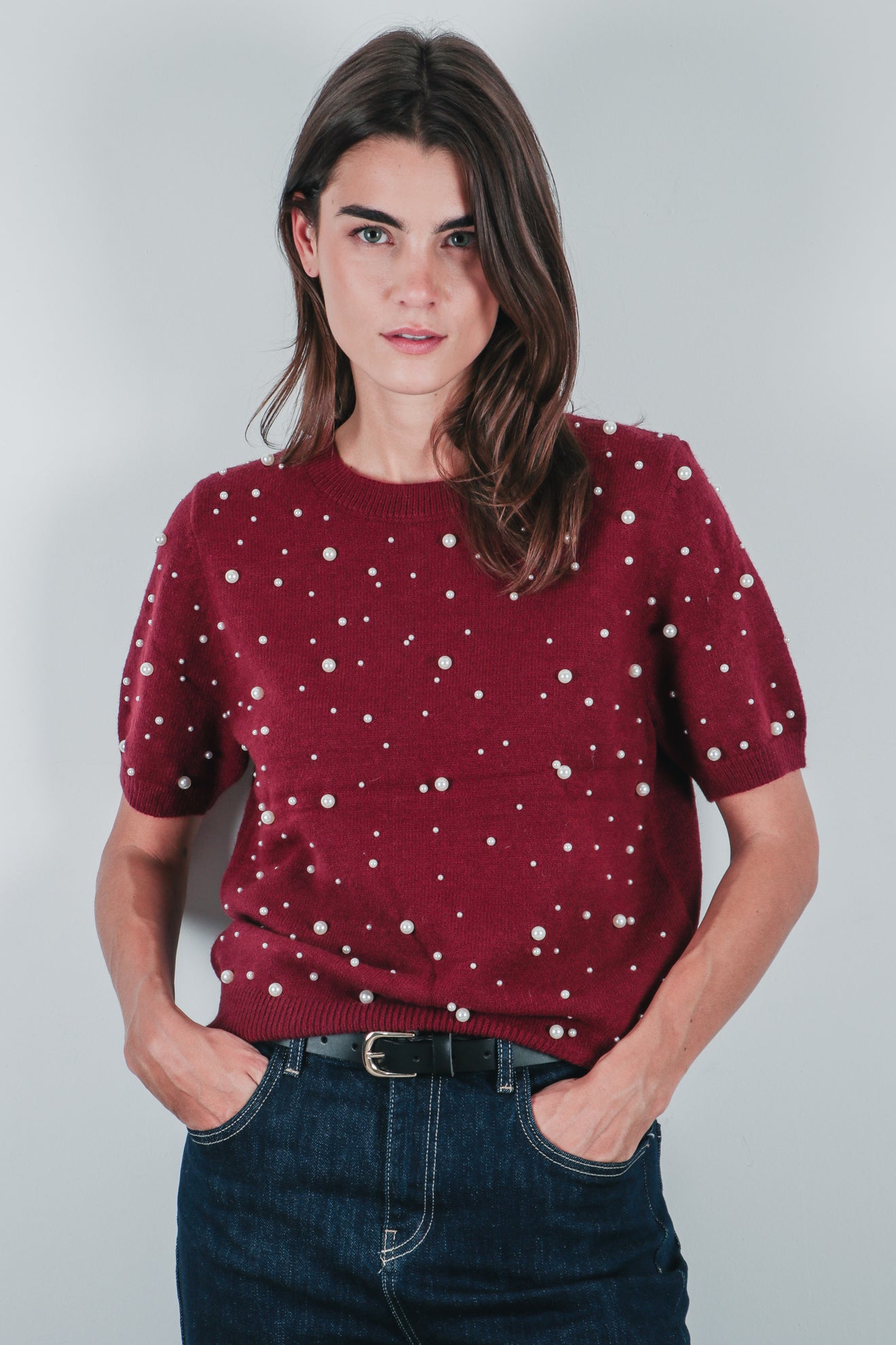 Πλεκτό τοπ με πέρλες