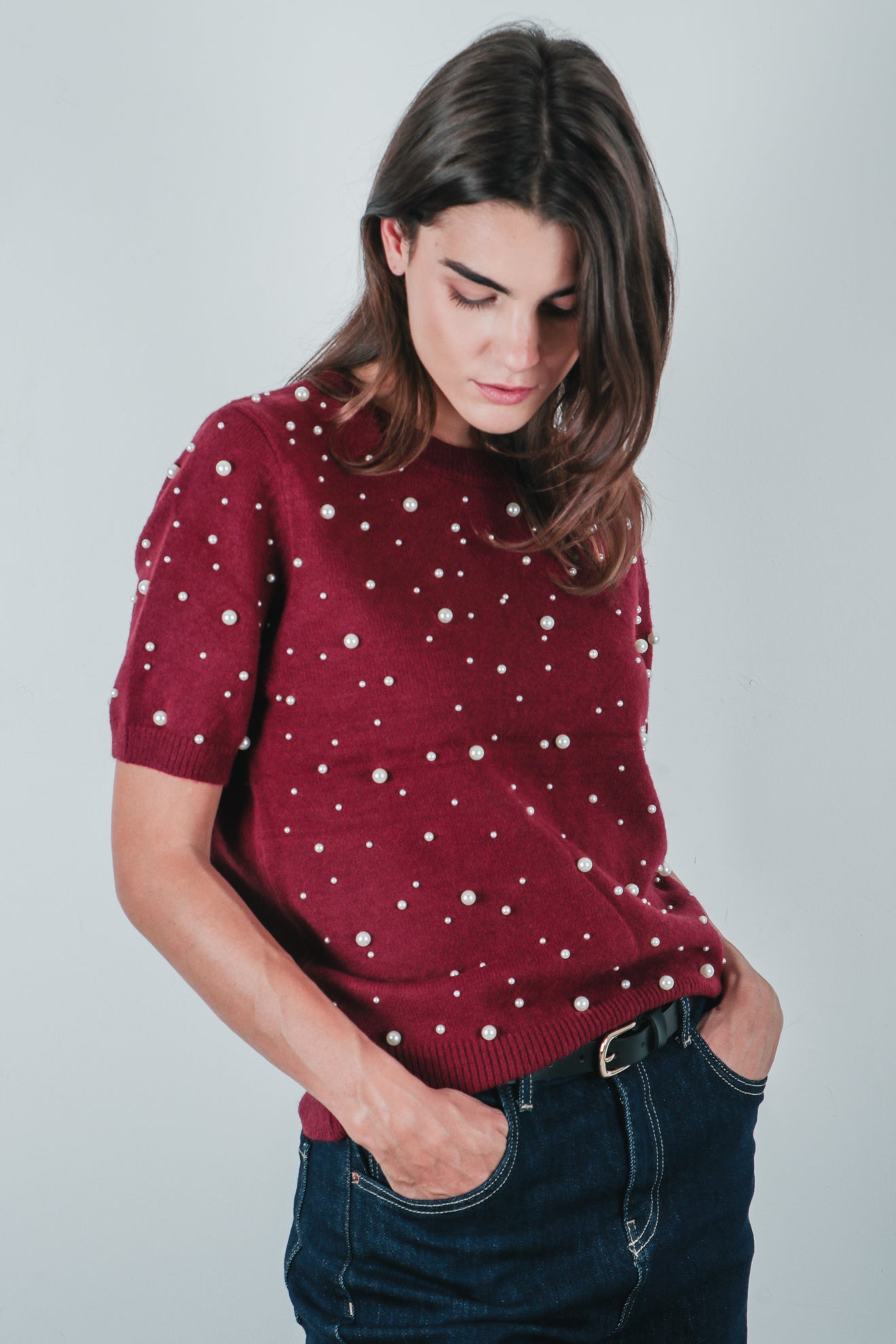 Πλεκτό τοπ με πέρλες