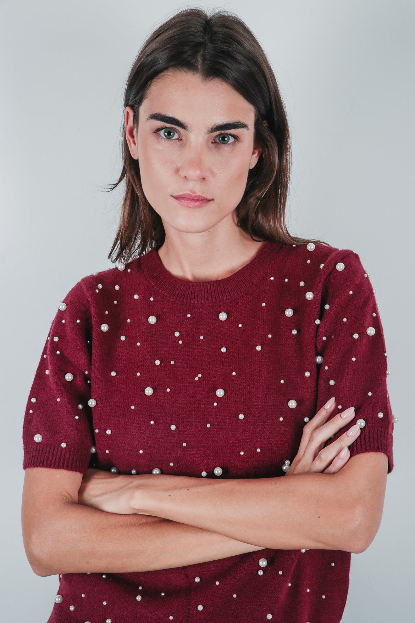 Πλεκτό τοπ με πέρλες