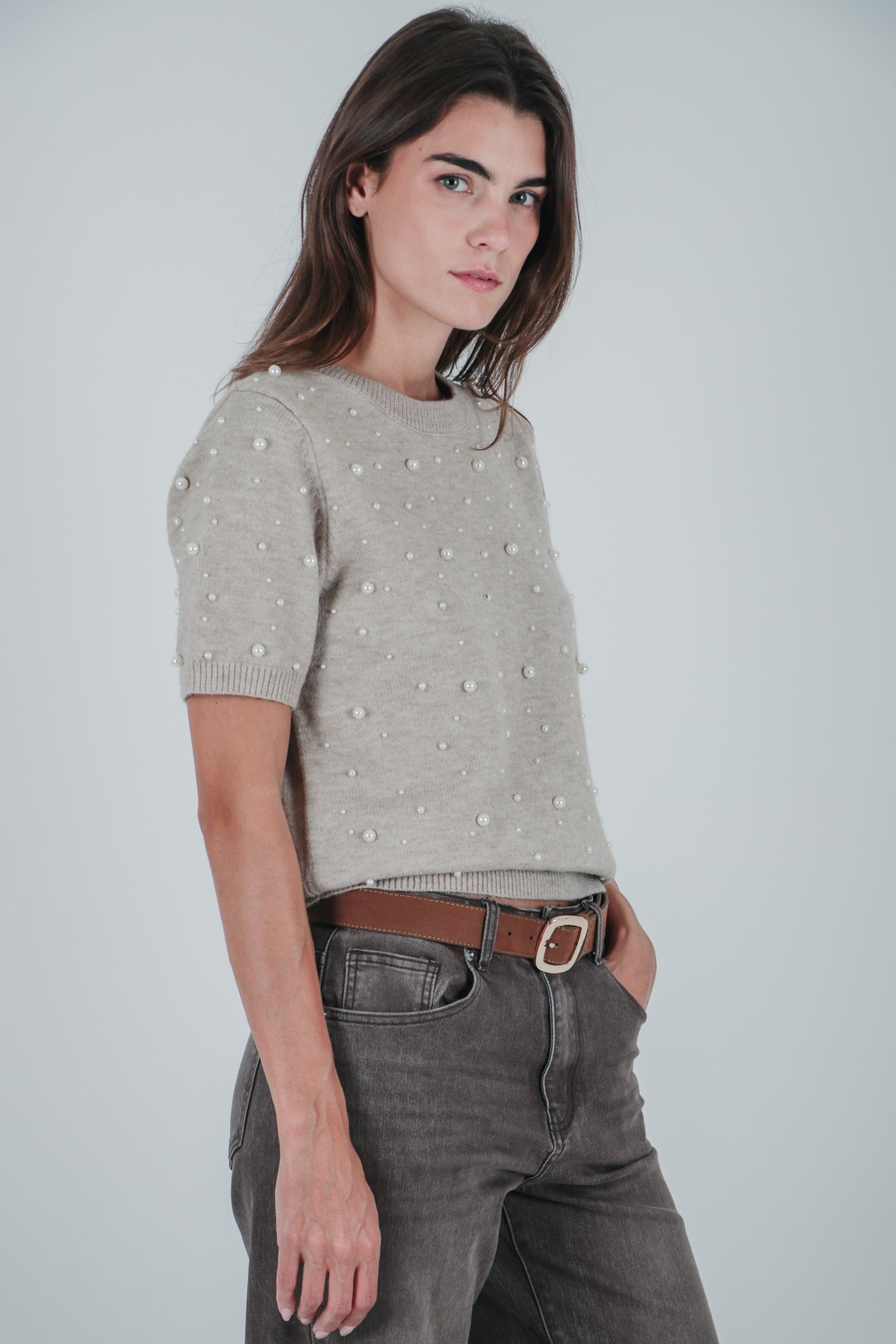 Πλεκτό τοπ με πέρλες