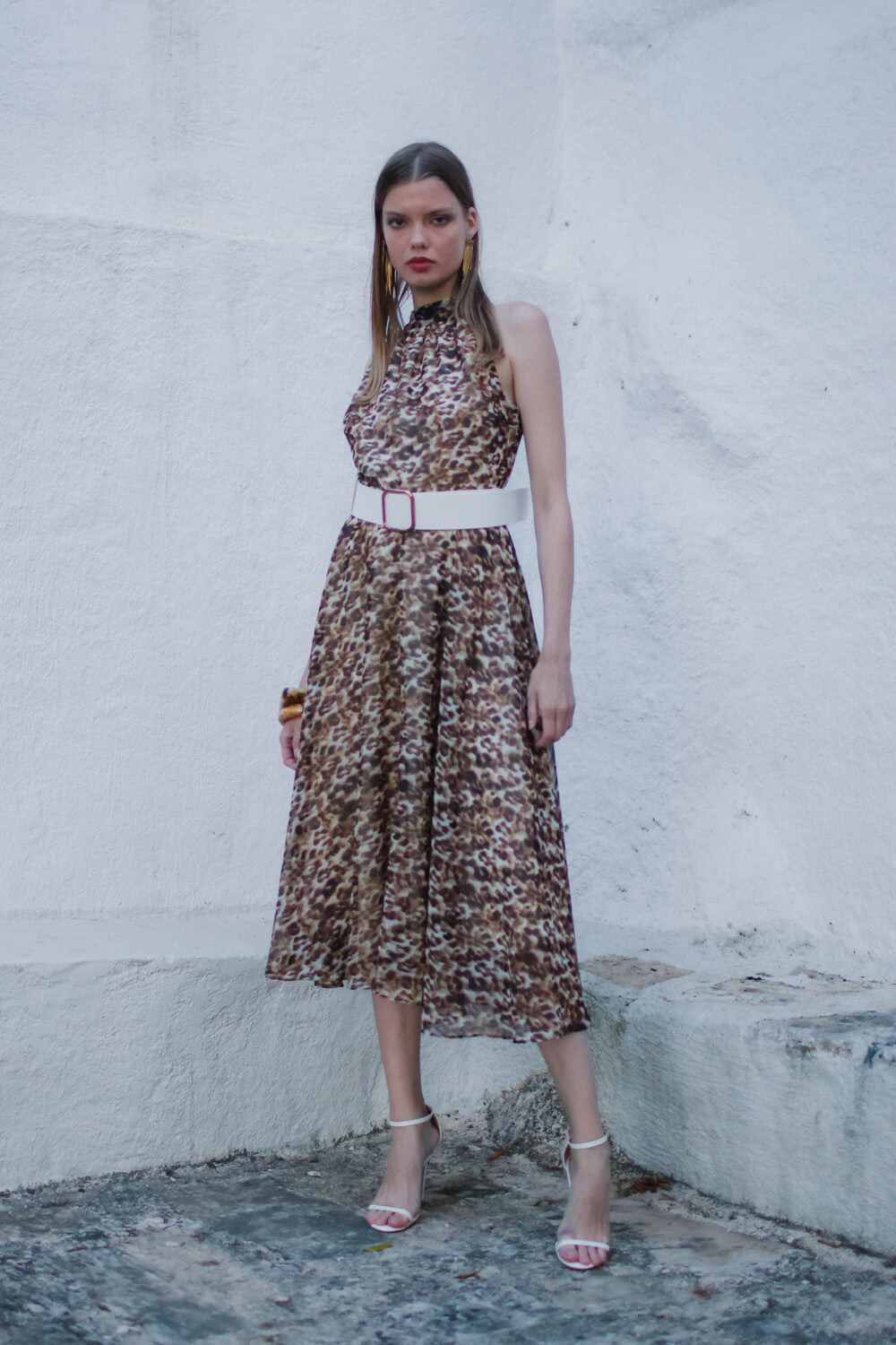 Φόρεμα animal print με ζώνη