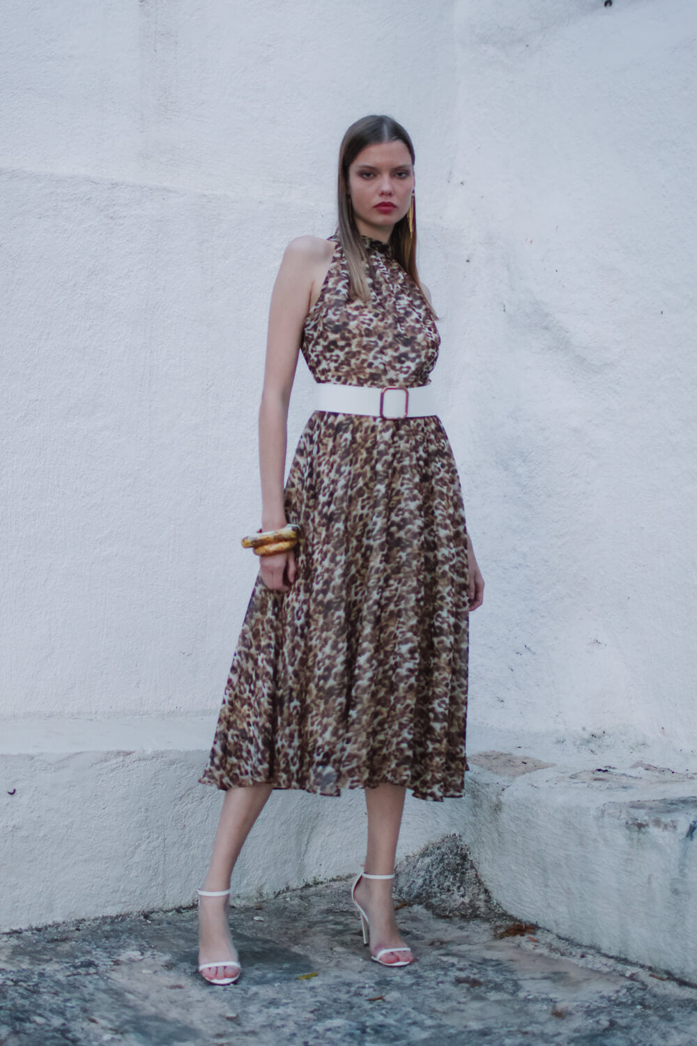 Φόρεμα animal print με ζώνη