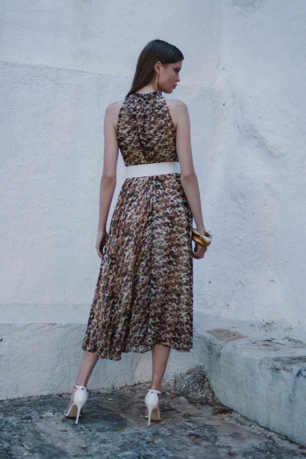 Φόρεμα animal print με ζώνη