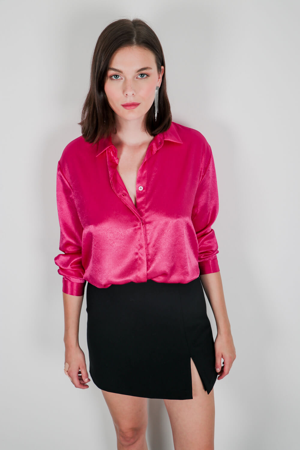 Πουκάμισο σατινέ με όψη τσαλακωμένου