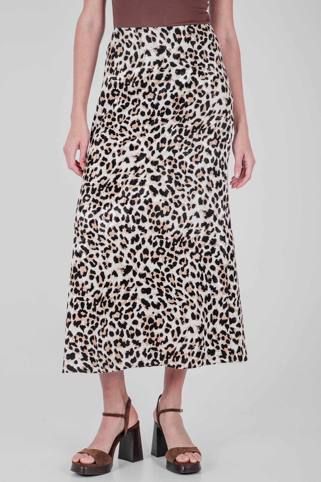Μίντι φούστα σε όψη σατέν animal print
