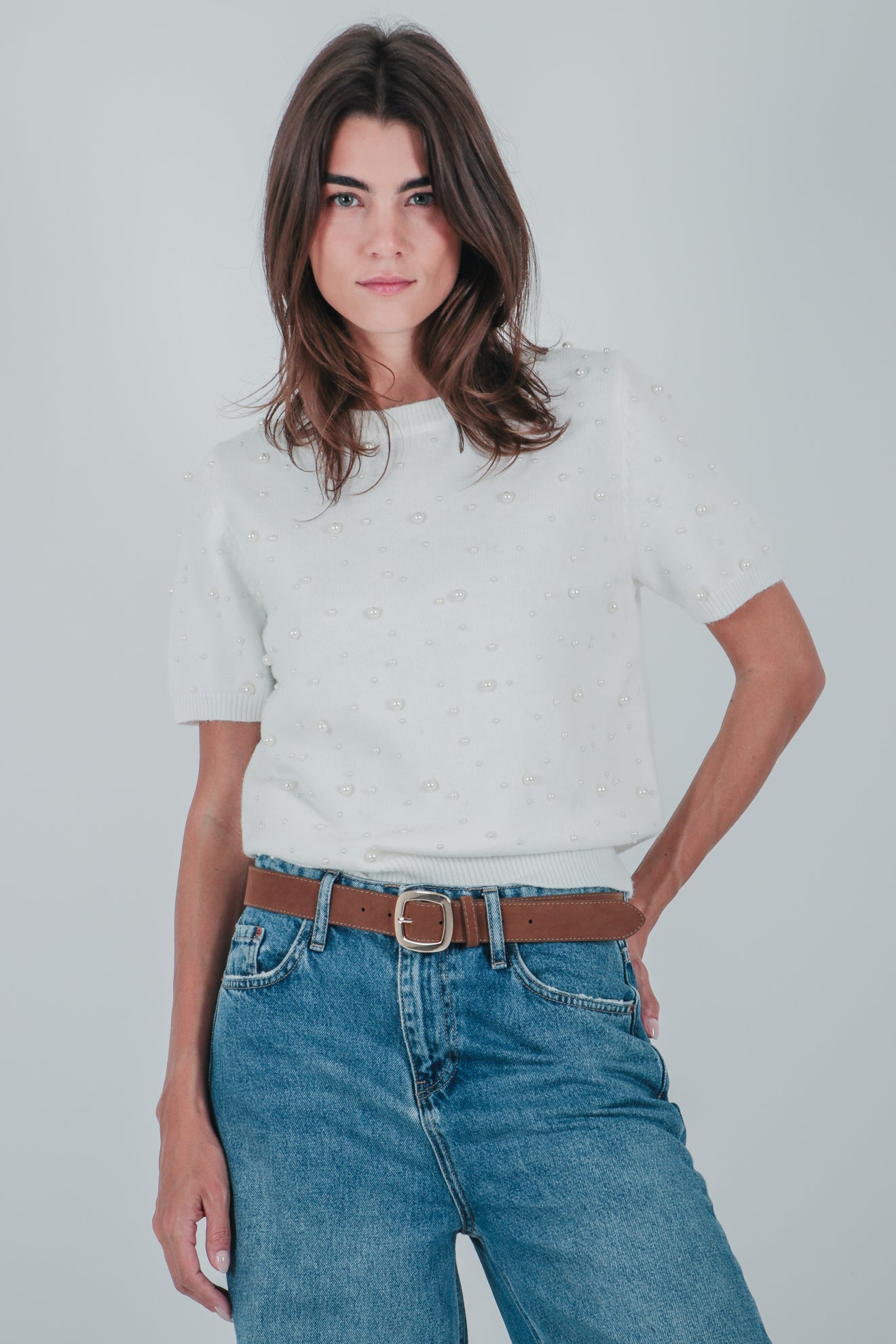 Πλεκτό τοπ με πέρλες