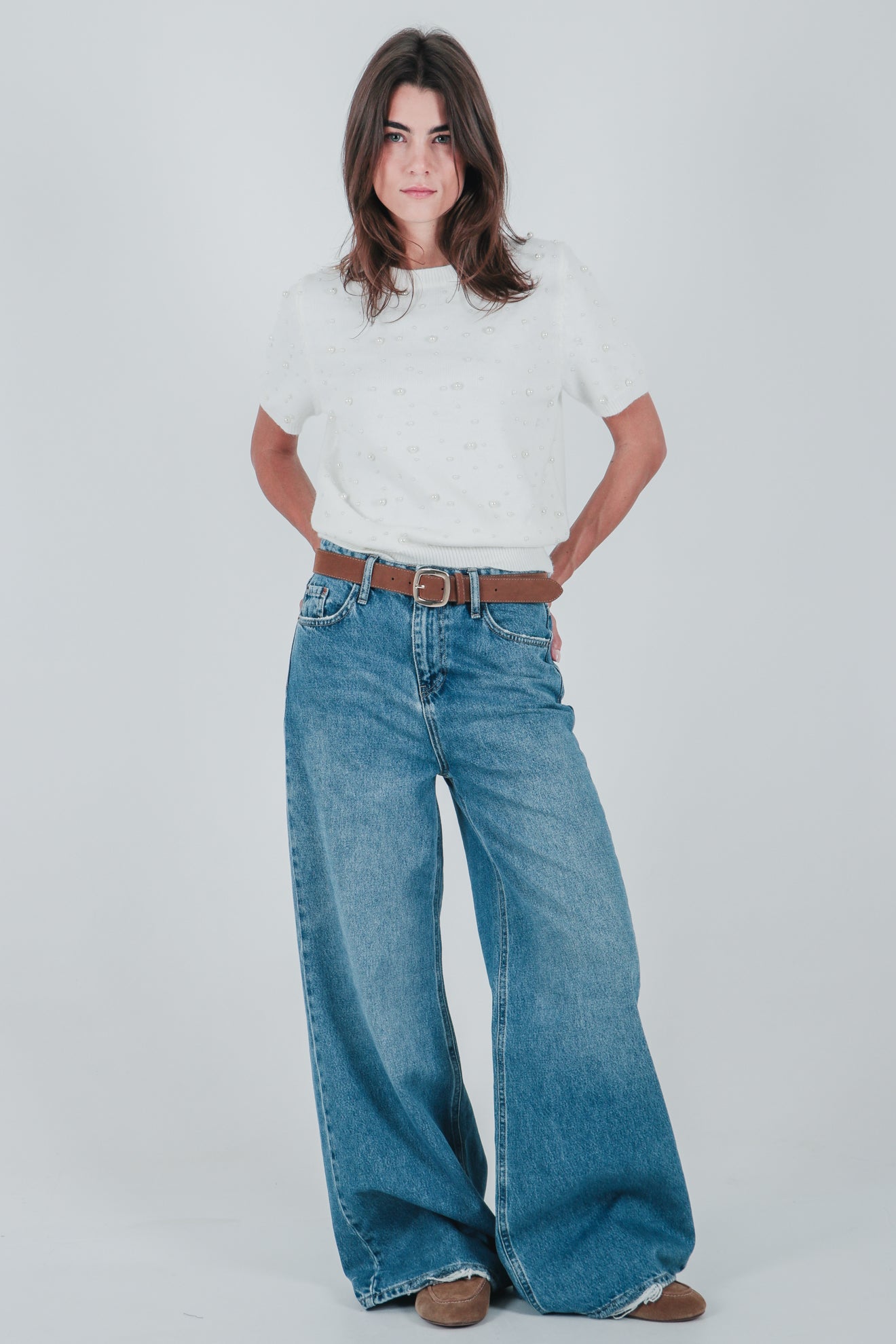 Πλεκτό τοπ με πέρλες