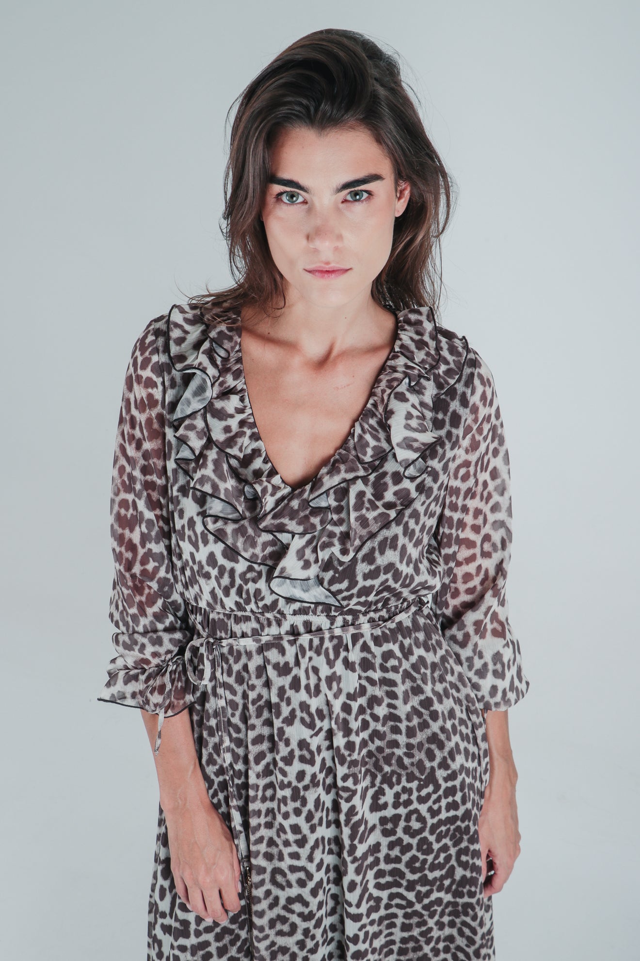 Φόρεμα animal print με βολάν