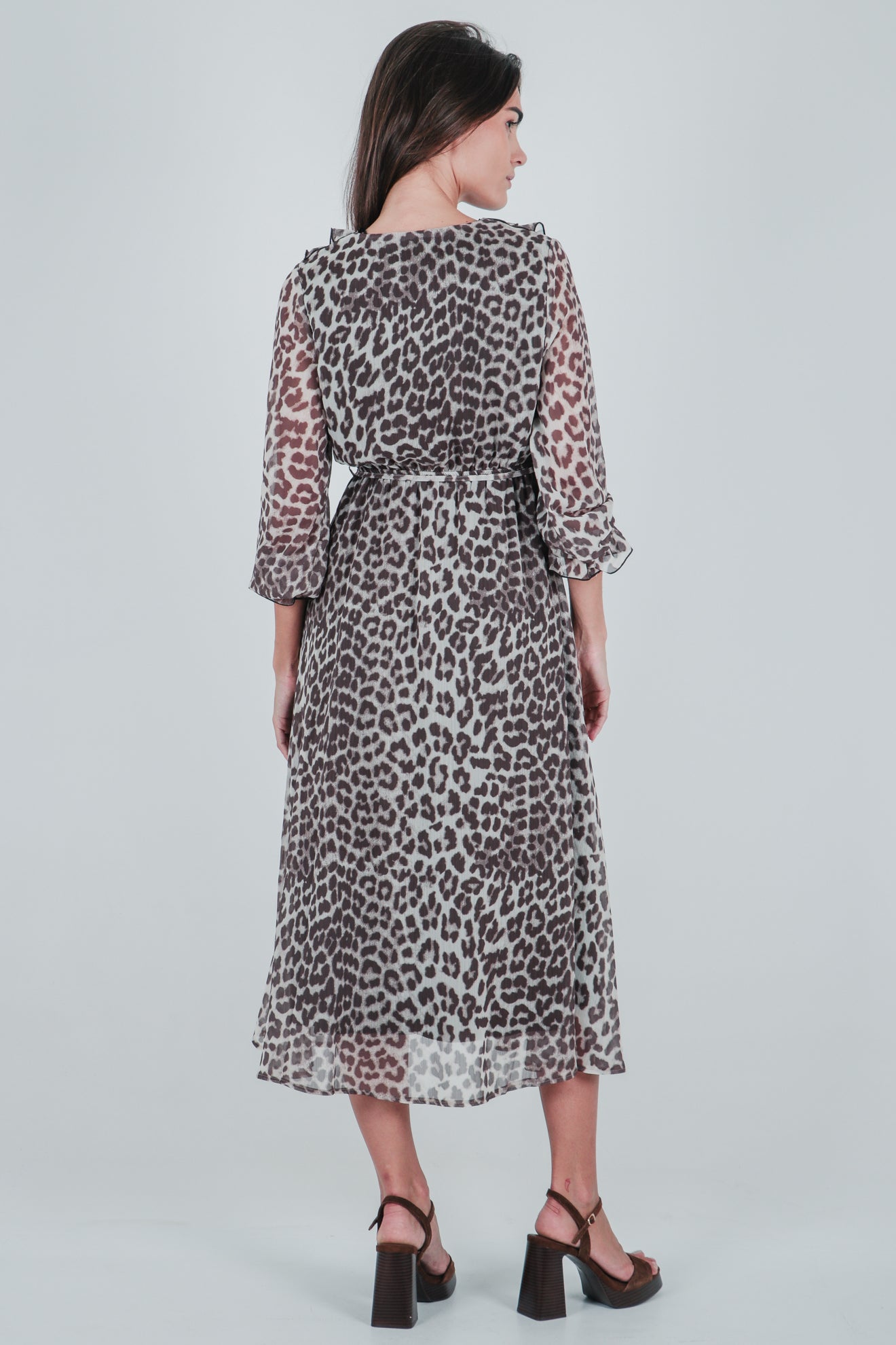 Φόρεμα animal print με βολάν